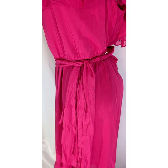 NWT SLNY Fuchsia Off Shoulder Ruffle Maxi Dress Size 18 - Picture 2 of 9